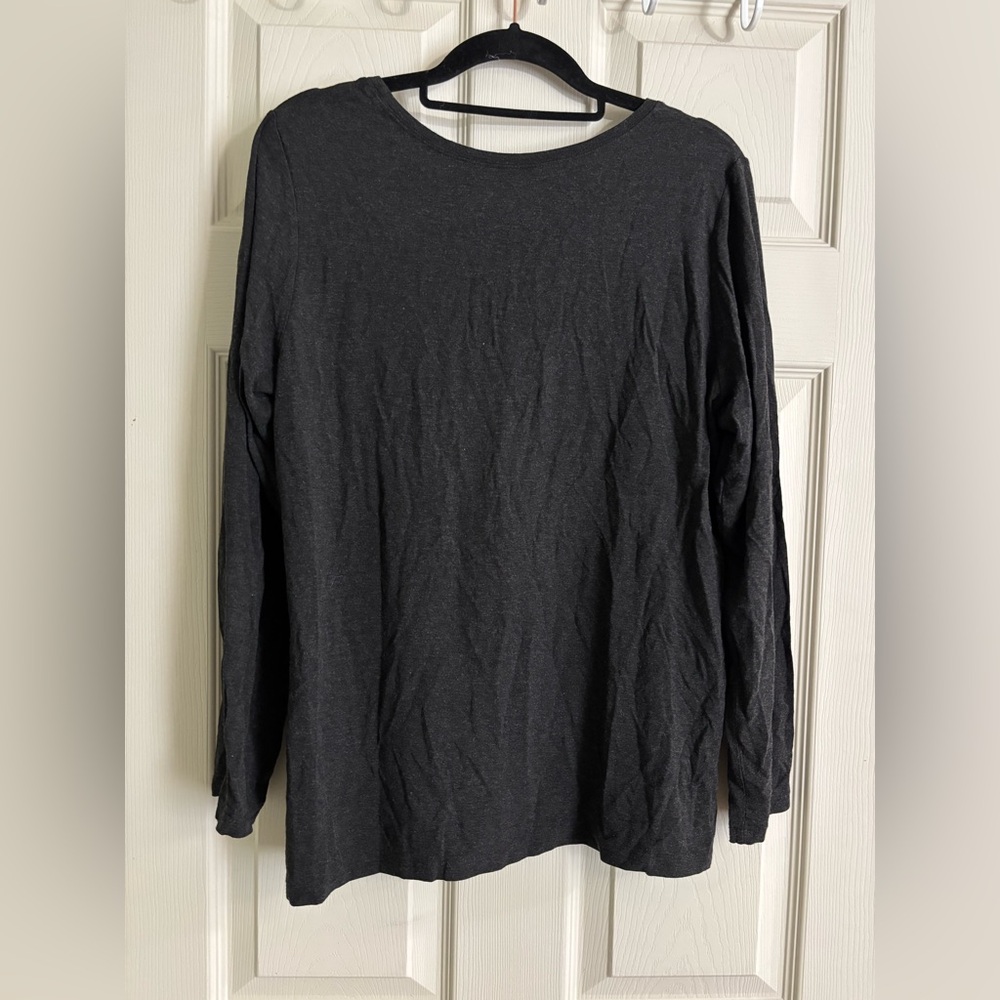 Eileen Fisher Charcoal Scoop Neck Long-Sleeve Quiet Luxury Basic Top - Picture 2 of 5